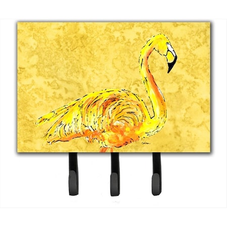 Carolines Treasures 6 x 9 In. Flamingo on Yellow Leash or Key Holder 8872TH68